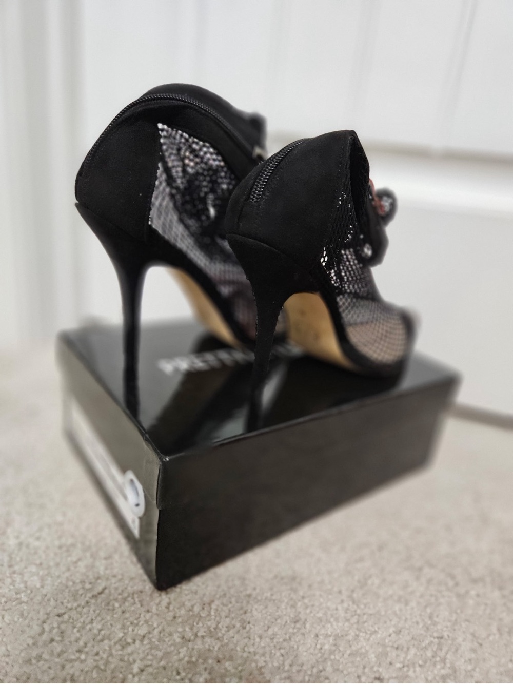 Black Mesh Stiletto Heels - Women's Evening Pumps
